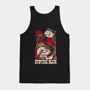 Staying Alive - Coffee Skull Funny Skeleton Caffeine Addict Tank Top